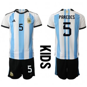 Argentina Leandro Paredes #5 Replica Home Stadium Kit for Kids World Cup 2022 Short Sleeve (+ pants)